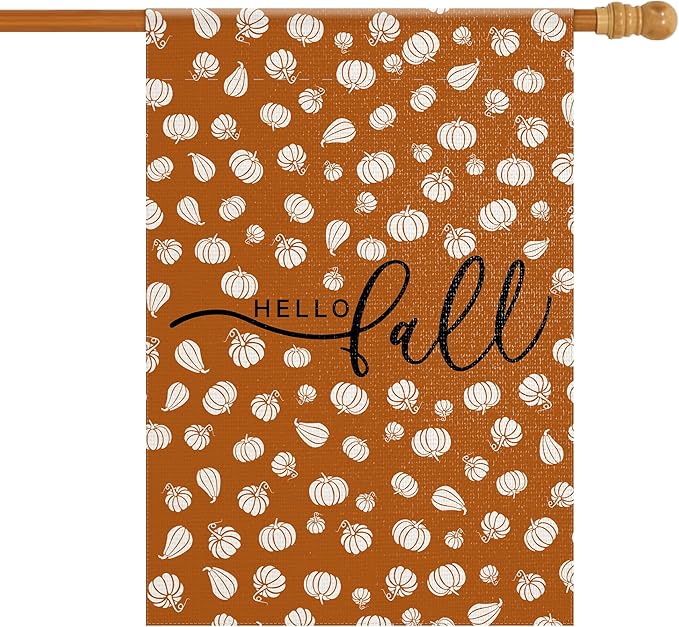 Autumn Fall Garden Flag Double Sided Yard Flag, Hello Fall with Pumpkin, 28 * 40