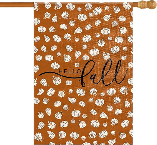 Autumn Fall Garden Flag Double Sided Yard Flag, Hello Fall with Pumpkin, 28 * 40
