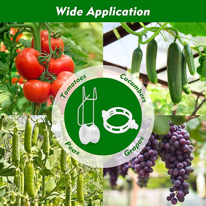 Coitak 20PCS Tomato Roller Hooks with 200PCS Tomato Support Clips, Plant Climbing Hook with 50ft String for Tomato Flower Vine Crop Trellis Kit