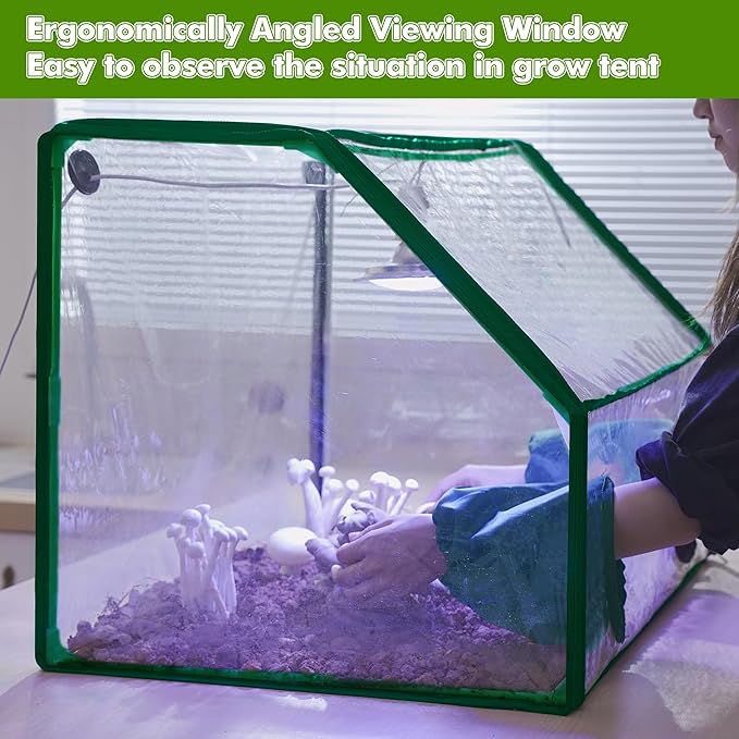 Meonum Mushroom Grow Tent and LED Growing Light Kit, 30 x 20 x 20 Inch Portable Large Still Air Box, Mycology Mushroom Growing Kit, Indoor Propagation Stations with 48 LED Mushroom Grow Lamp (Green)