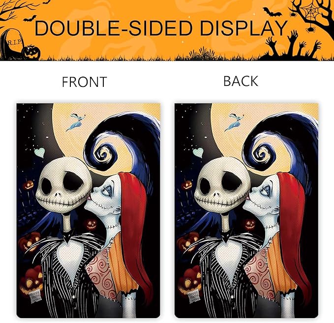 Halloween Ghost Garden Flag The Nightmare Garden Flag Sally Kisses Jack Vertical Double Sided Rustic Farmland Burlap Yard Lawn Outdoor Decor 28x40"