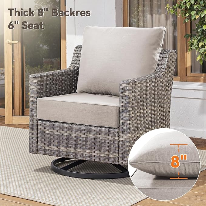 Luxury 6" Outdoor Cushions for Patio Furniture, 24x24x6 Thick Seat Cushion Set of 8, Fade Resistant Couch Chair Replacement Cushions High Density Deep Wicker Chair Cushion w/Removable Cover, Beige