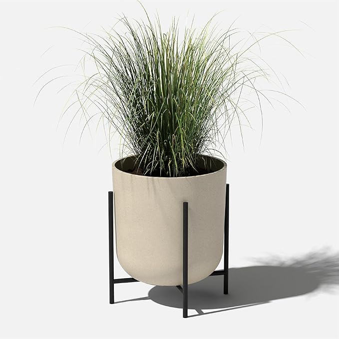 Veradek Mason Series Raised Lima Planter - Round Planter for Patio/Balcony | Plastic-Stone Composite w/Metal Plant Stand | Modern Décor for Plants