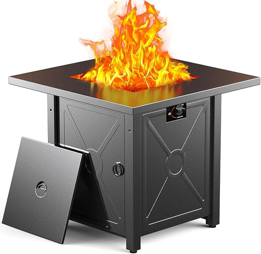 ZAFRO 28 Inch Propane Fire Pit Table for Outside,50,000 BTU Gas Fire Pit Table with Removable Lid,Rain Cover, Rectangle Gas Firepit Table for Garden/Patio