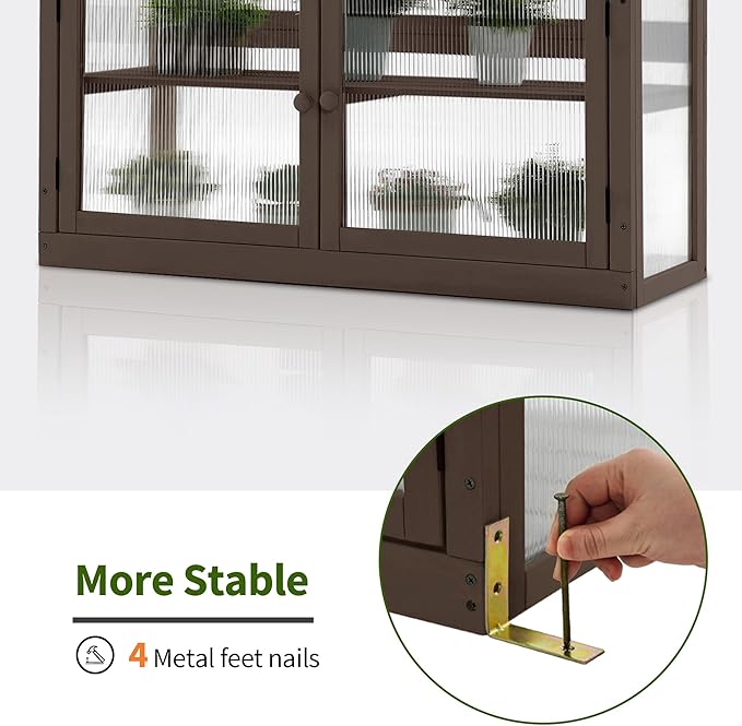 MCombo 2-Tier Wooden Cold Frame Garden Greenhouse Raised Flower Planter Shelf Bed Protection 6057-0160 (Brown)