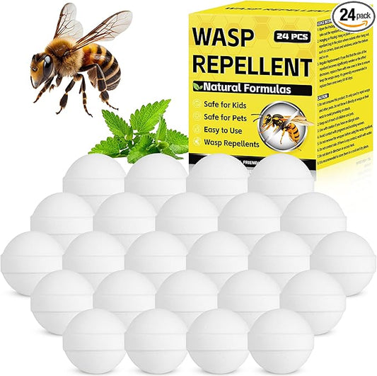 24PCS Wasp Repellent Balls Patio, Natural Peppermint Oil Bee Deterrent for Indoor & Outdoor, Natural Pest Control, Safety for Pet and Kids, Repels Bee, Yellowjacket, Hornet, Wasp, Mud Dauber