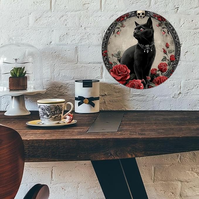 PEACHGARDEN Salem Sanctuary For Wayward Cats Metal Tin Sign Vintage Halloween Black Cat Decor Retro Wall Art Gothic Plaque Home Bar 12x12inch