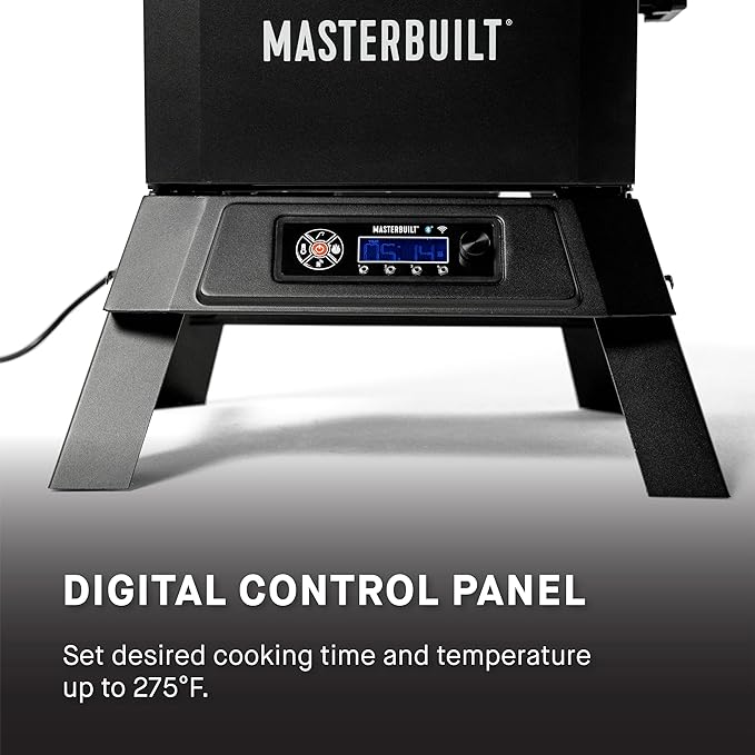 Masterbuilt®710 WiFi Digital Smoker, Vertical Design, 711 Cooking Sq. Inches, 4 Chrome Coated Smoking Racks, Wood Chip Loader, Electric Fuel Source to Plug in and Start Cooking, Black Model MB20070924