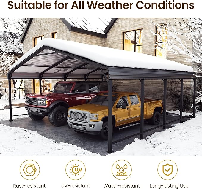 20x20 FT Metal Carport for 2 Cars, Heavy Duty Canopy Carport with Updated Roof & Enhanced Base, Garage Vertaile for RV Car, Truck, Boat, Tractors, Party, Grey