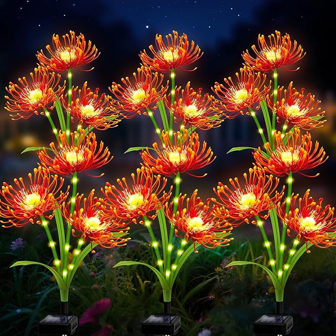 Solar Outdoor Lights Orange Spider Lily – 6 Pack 18-Head Waterproof Garden Flower Lights with Glowing Stems,Decorative Solar Powered Yard,Patio &Lawn Decor,Christmas &Gardening Gifts for Women Grandma