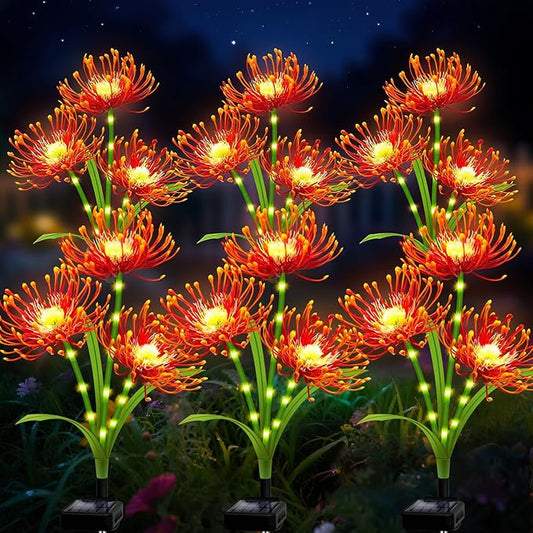 Solar Outdoor Lights Orange Spider Lily – 6 Pack 18-Head Waterproof Garden Flower Lights with Glowing Stems,Decorative Solar Powered Yard,Patio &Lawn Decor,Christmas &Gardening Gifts for Women Grandma