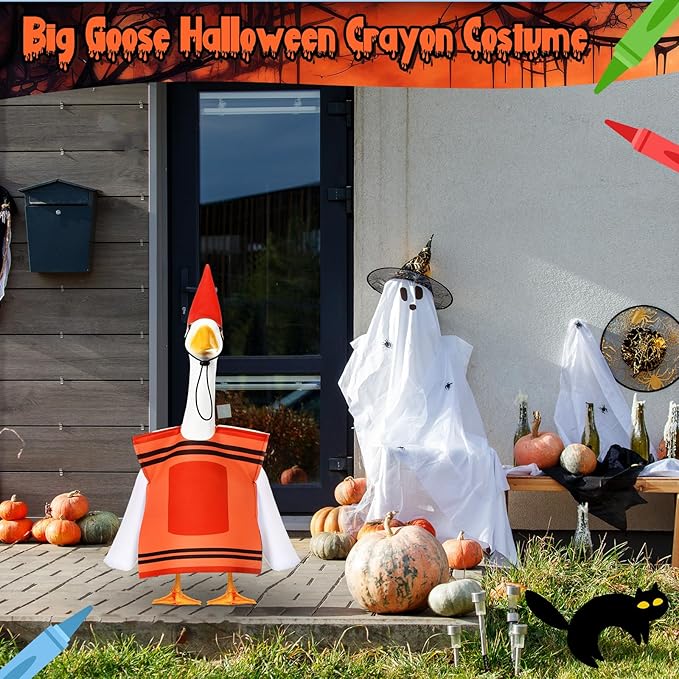 Geyoga Halloween Goose Crayon Costume Porch Goose Outfits 23" Fall Geese Clothes Classroom Lawn School Garden Patio Yard Outdoor Decorations(Red,Crayon)