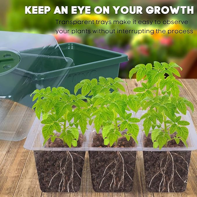 MIXC 10 Packs Seed Starter Tray Seed Starter Kit (60 Cells Total Tray) Seed Starting Trays Plant Starter Kit and Base Mini Greenhouse Germination Kit