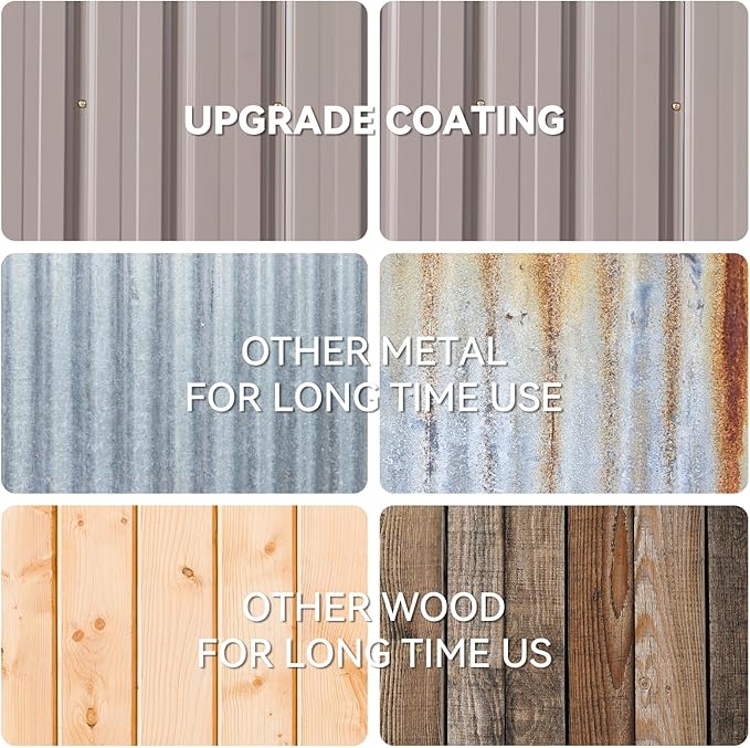 7'x5.5' Lean to Shed Galvanized Steel Storage Sheds with Side Door Waterproof Utility Shed with Sloped Roof for Mower, Bike, Garden Tools (Brown)