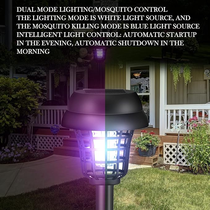 Qualirey 4 Pcs Solar Bug Zapper Waterproof Outdoor Mosquito Zapper Killer and Lighting Repellent Lamp for Indoor Outdoor Use Garden Patio, Purple and White Light(Plastic,Retro Black)
