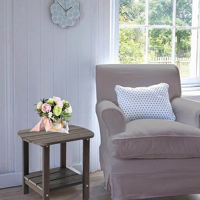 LZRS Double Adirondack Side Table, Outdoor Side Tables, End Tables for Patio, Backyard,Pool, Indoor Companion, Easy Maintenance & Weather Resistant(Brown Mixture)