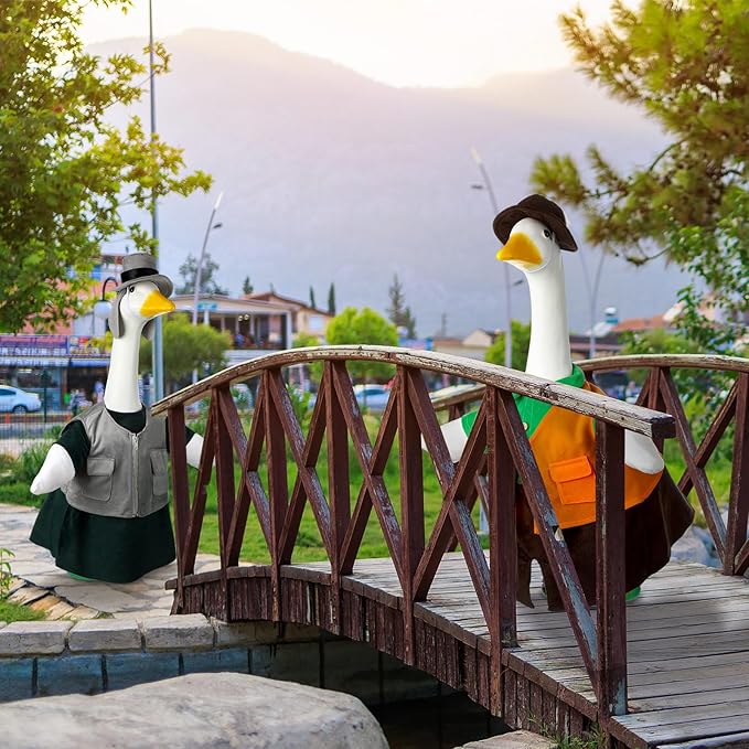 Frienda 2 Set Fishing Porch Goose Outfit Clothes for 23" High Cement or Plastic Goose, Fishing Yard Cement Geese Duck Clothes Costume for Fall Halloween Outdoor Garden Yard Patio Decor