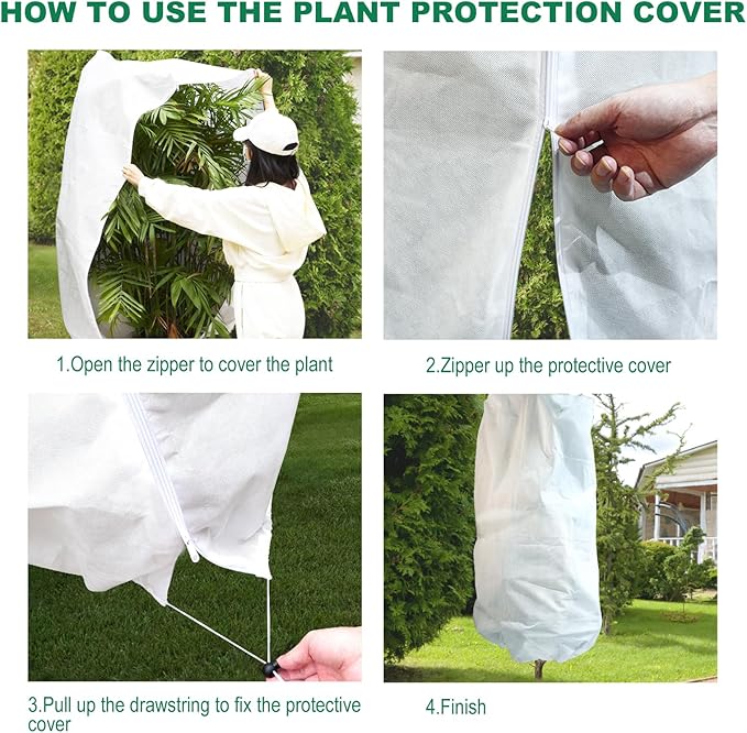 Plant Covers Freeze Protection, 75"W X 90"H Large Frost Blankets 2.47oz/yd² with Zipper Drawstring, Reusable Frost Cloth Tree Covers Shrub Jackets for Winter Outdoor Plants Fruit Tree Potted