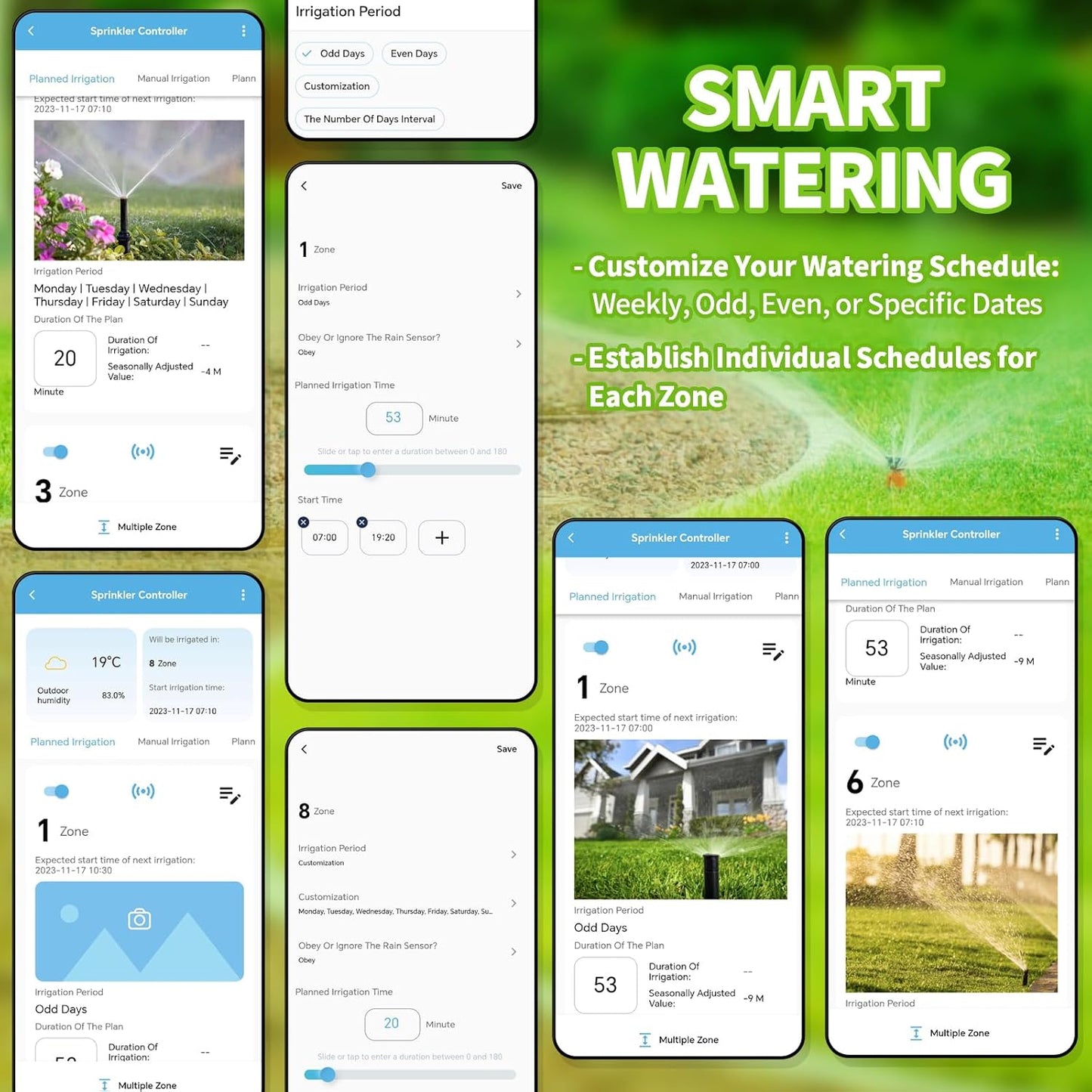 8 Zones WiFi Smart Sprinkler Controller, Briidea Automatic Irrigation Controllers with Customized Watering Schedule & Seasonal Adjustment, Water Efficiently and Keep Your Plants Healthy