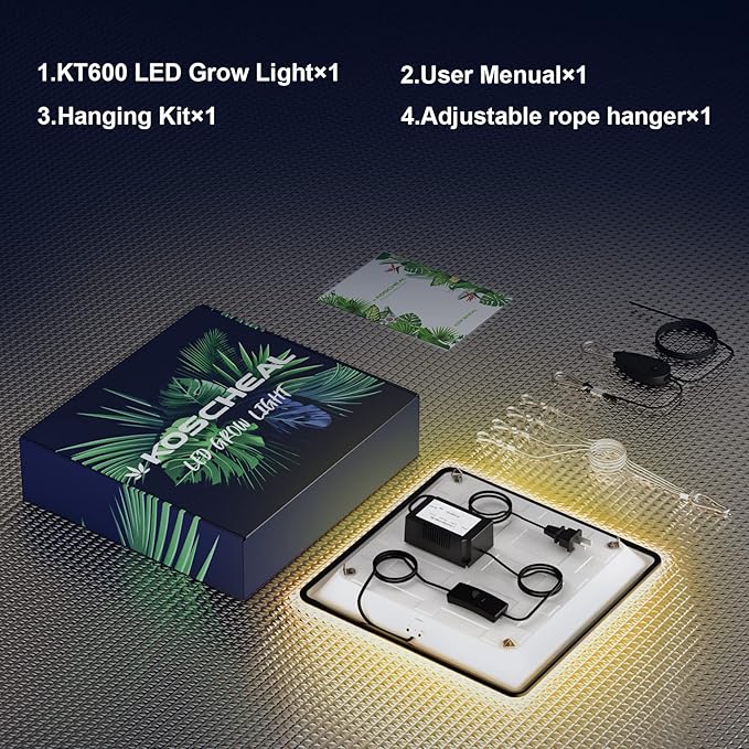 KOSCHEAL KT600 LED Grow Light Use with LM301B LEDs Sunlike Full Spectrum Grow Lights for Seedlings Indoor Plants Veg and Bloom Growing Lamps for 2x2ft Coverage Output 65W±5%