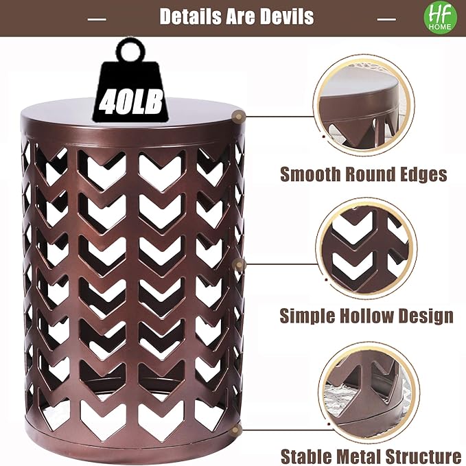 HFHOME Set of 3 Metal Side End Tables Nightstand, Nesting Round Coffee Table for Indoor Outdoor, Heavy Duty Metal Plant Stand for Living Room Garden Stool - Pure Brown (Ship from US)