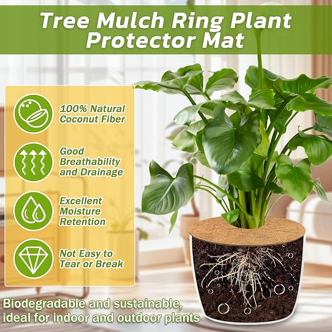 Legigo 20pcs Coconut Fiber Mulch Ring Tree Plant Protector Mat, 11.8 Inch Natural Coco Coir Tree Protection Ring Plant Pot Soil Cover, Tree Rings Disc Plant Cover for Indoor Outdoor Plants,Landscaping