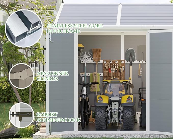 10.5x7.6x7.5 ft Outdoor Resin Storage Shed with Floor, Windows & Air Vents, Large Waterproof Tool Shed for Garden, Backyard, Lawn Equipments & Bikes, Grey