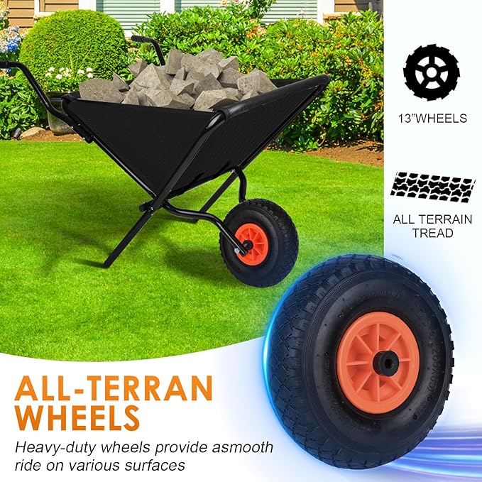 Collapsible Wheelbarrow, Foldable Home Utility Yard Wheelbarrow Easy Loading and Dumping Garden Cart Thickened Oxford Cloth Lawn Cart for Nutrient Soil,Grass, Leaf, Garden Supplies