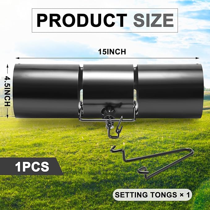 Qualirey Tube Squirrel Trap Rust Resistant Trap 4.5'' in Diameter with a Setting Tongs for Backyards Patios Gardens, Safe and Effective Pest Control Commercial and Residential Use(1 Pcs, 15 Inch)