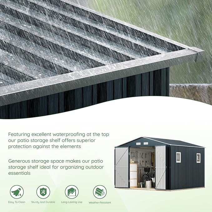 10X10X7.5 FT Outdoor Steel Storage Shed with Lockable Doors, 2 Windows, Frame Floor (No Wood/Other Boards), Ideal for Garden, Backyard, Patio Storage