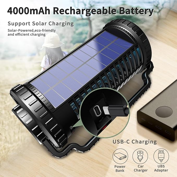 Solar Bug Zapper Indoor Outdoor, 4200V Portable Electric Mosquito Zappers Waterproof, Rechargeable Cordless Insect Fly Zapper with 4000mAh Battery, LED Light for Home, Patio, Backyard, Camping