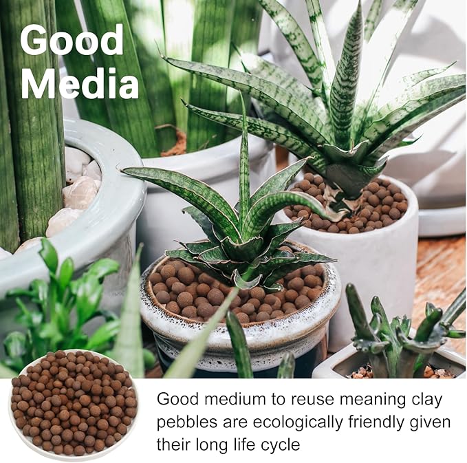 6LB Leca Clay Pebbles, 14-16mm Lightweight Expanded Clay Aggregate for Hydroponic Growing, Premium Grow Media for Orchids, Aquaponics Plants and Horticultural Drainage, Natural