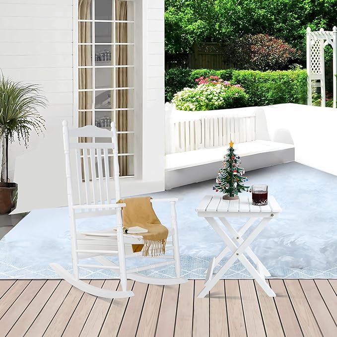 Outdoor Patio Side Table Small Wood End Square Table Folding Coffee Furniture for Living Room, Bedroom, Plant Stand, Camping Portable White