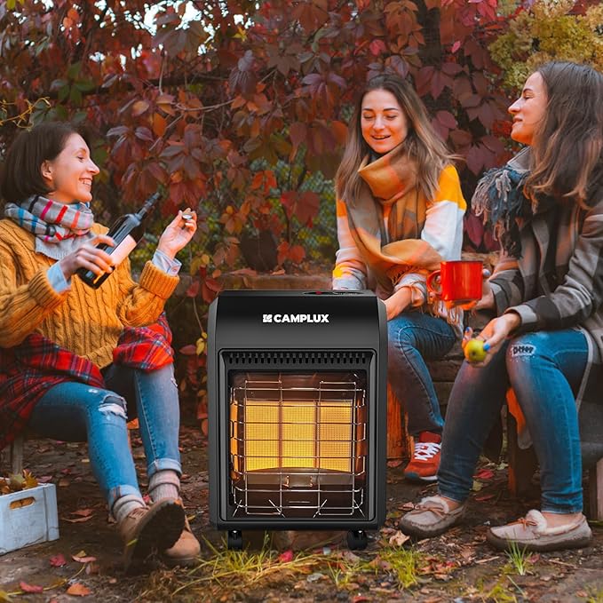 CAMPLUX Propane Heater Indoor and Outdoor, 6000 to 18000 BTU 3 Modes Propane Cabinet Heater with ODS & Tip-over Protection, Garage Radiator with Gas Regulator & Hose Heat up to 450 Sq.Ft