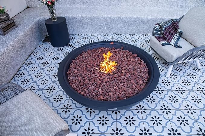 Rose Bowl Concrete Fire Pit 48" x 48" Outdoor Patio Firepit Includes Lava Rocks Modern Fire Pits & Outdoor Fireplaces for Garden, Deck, Indoor & Outdoor Heating