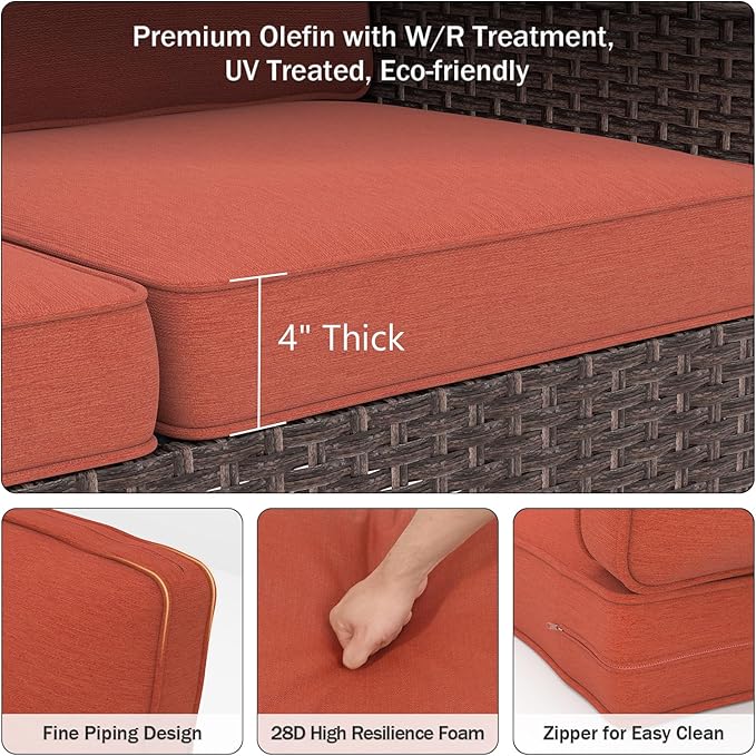 Outdoor Chair Cushions 23" x 24" x 4", Patio Deep Seat Replacement Cushions Set with Zippered Removable Cover, Weather-Resistant Olefin Fabric for Garden Chair Sofa Couch, Set of 4, Red