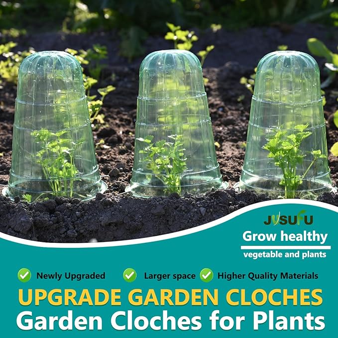 20 Pack Garden Cloches for Plants, Reusable Bell Plant Protector, Garden Protection from Animals Snails Birds Chickens Insect, 9.85" H X 7.3" D (Green)