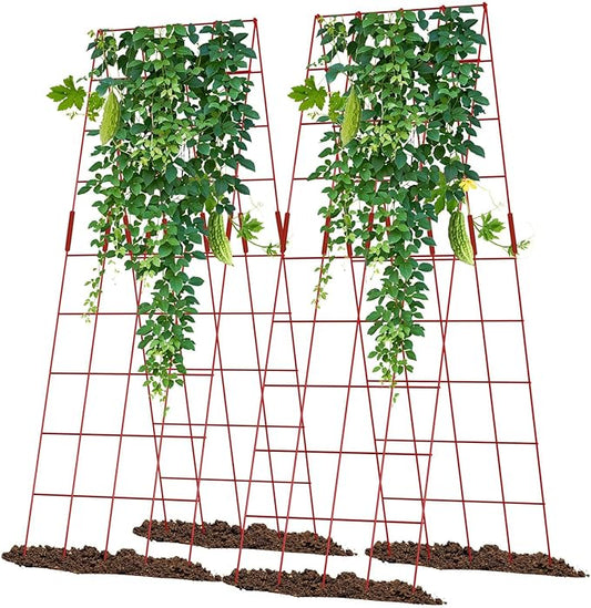 Cucumber Trellis 2 Pack, 59" H Foldable A-Frame Garden Trellis for Raised Bed Garden Grow Support with Plant Support Clips, Twist Ties for Cucumber,Tomato, Climbing Plants and Flowers