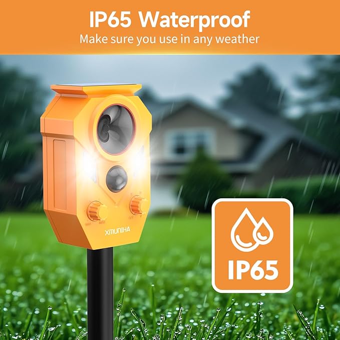 Solar Ultrasonic Animal Repellent Outdoor, Deer Repellent for Yard with RIP Sensor, IP65 Waterproof Squirrels Repeller, Effective Deterrent Cat, Raccoons, Skunks, Rabbits - Orange