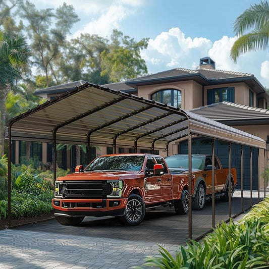 PHI VILLA 12'x30'x8.5 'Metal Carport for 2 Cars, Heavy Duty Car Ports for Heavy Snow, Reinforced Frame, Tall Metal Car Ports for Bass Boats, Full-Sized Pickup Trucks, and Tractors