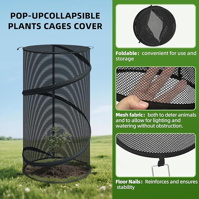 4 Pcs Pop up Plant Covers from Animals, 22.8" x12.6"Round Foldable Plant Covers, Garden Plant Protectors with Stakes for Outdoor Plants (Black)