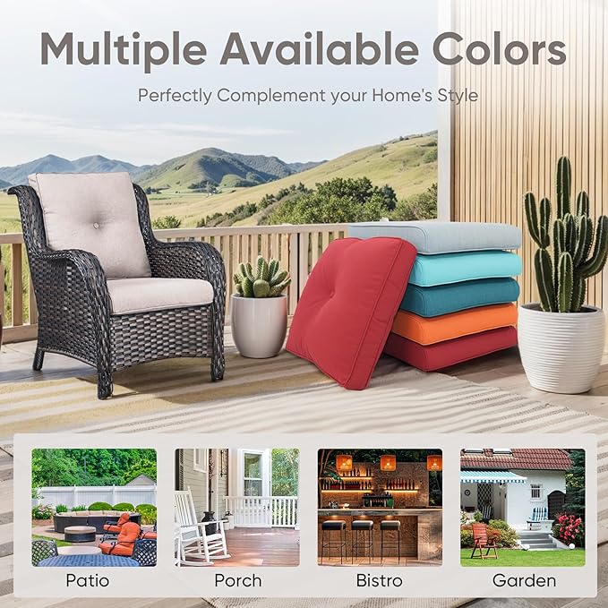 7-Piece Outdoor Patio Cushion Set - Fade & Water Resistant with Removable Olefin Cover, 22x24x4 Inch Memory Foam Cushions for Wicker Sectional Sofa – Beige/Buckle