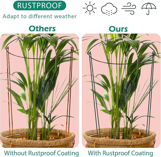 32 inch Plant Support Stakes, 10 Pack Half Round Metal Garden Plant Stake Heavy-Duty Plant Support Ring and Cage with Plant Clip & Twist Tie for Indoor and Outdoor Plants, Vegetable, Flowers