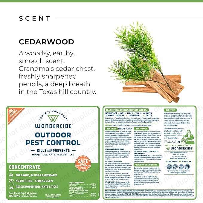 Wondercide - Outdoor Pest Control Spray Concentrate with Natural Essential Oils - Mosquito, Ant, Roach, and Insect Killer, Treatment, and Repellent - Safe Around Pets, Plants, Kids - 1 Gallon