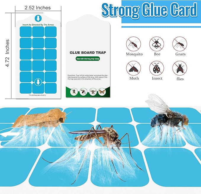 Qualirey 12 Pack Flying Insect Trap Refill Compatible with VEYOFLY Fly Trap LAMP Refill-VF02, Glue Board Bug Catcher, Replacement Sticky Glue Cards for Indoor Mosquito Gnat Fly & Other Bugs (Classic)