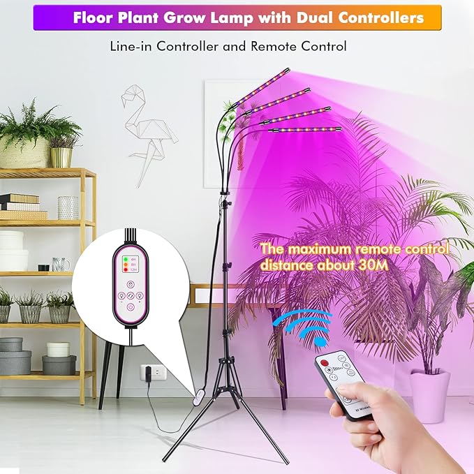 LED Plant Grow Lights for Indoor Plants Full Spectrum, Floor UV Plant Lights for Indoor Growing with Stand (14"-63"), Plant Grow Lamp with Timer, Auto On/Off for House Plants in Winter