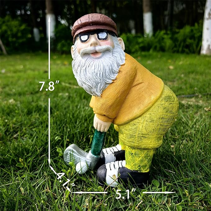 Garden Golfing Gnome Statue Decorative,Adorable Flower Bed Decor Gnome Sculpture for Patio Lawn