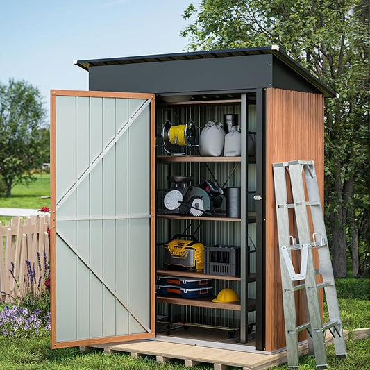 5x3 Ft Storage Shed, Outdoor Metal Shed with Lock, Small Lean to Shed, Compact Vertical Outside Bike Tiny House for Garden, Backyard, Patio, Tool