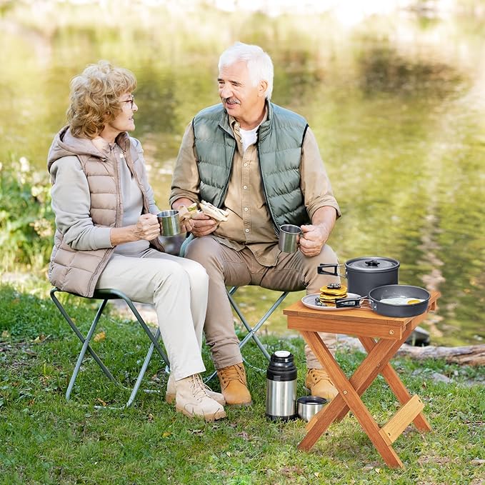 Tangkula Outdoor Folding Side Table, Wood Patio Bistro Table with Slatted Tabletop & X-Shaped Legs, Portable Square Coffee Table for Garden, Poolside, Camping, Picnic, 14" x 14" x 18" (2, 14 inches)