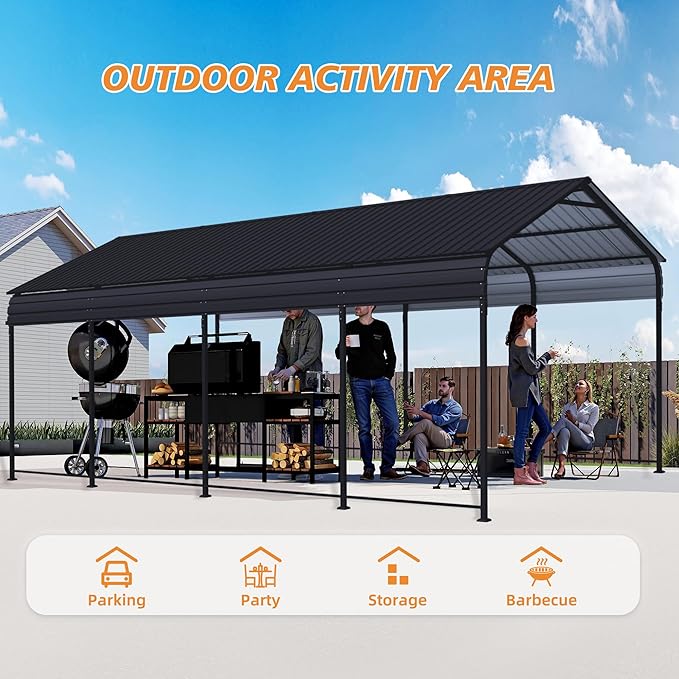 12x20 FT Heavy Duty Metal Carport with Galvanized Steel Roof with Enhanced Base Outdoor Car Port Shelter for Cars, Trucks and Boats